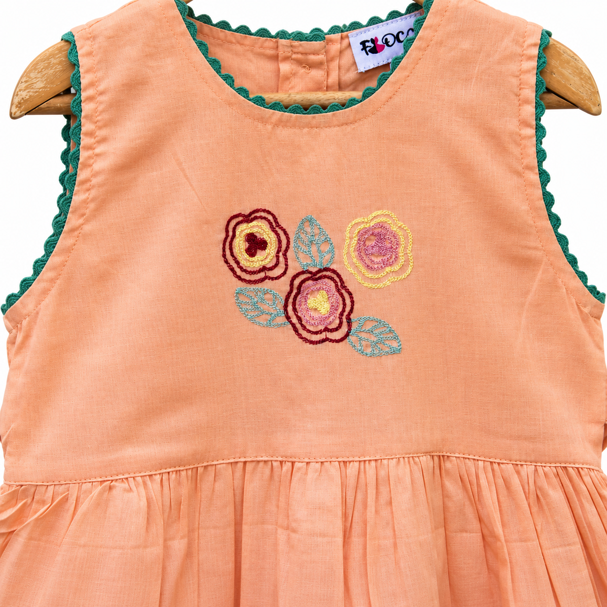 Peach cotton embroidered girls dress
