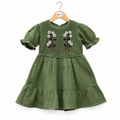 Vintage-inspired charm with this exquisite Olive Green Cotton Dress