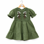Vintage-inspired charm with this exquisite Olive Green Cotton Dress