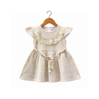 Frockwala Girls’ Cream Lace Frock with Flutter Sleeves