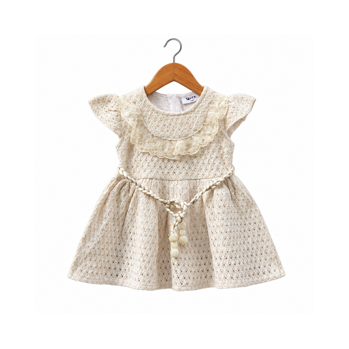 Frockwala Girls’ Cream Lace Frock with Flutter Sleeves