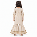 Girls Premium Cream Silk-Blend Embroidered Kurta and Sharara Set