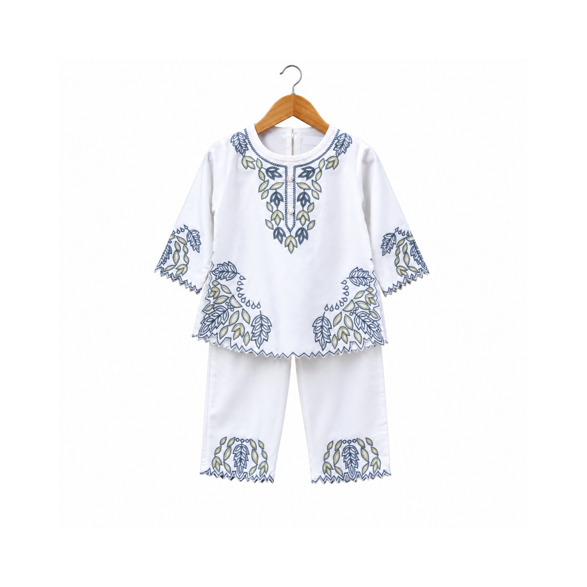 Frockwala Girls’ White Leaf  Co-ord Set