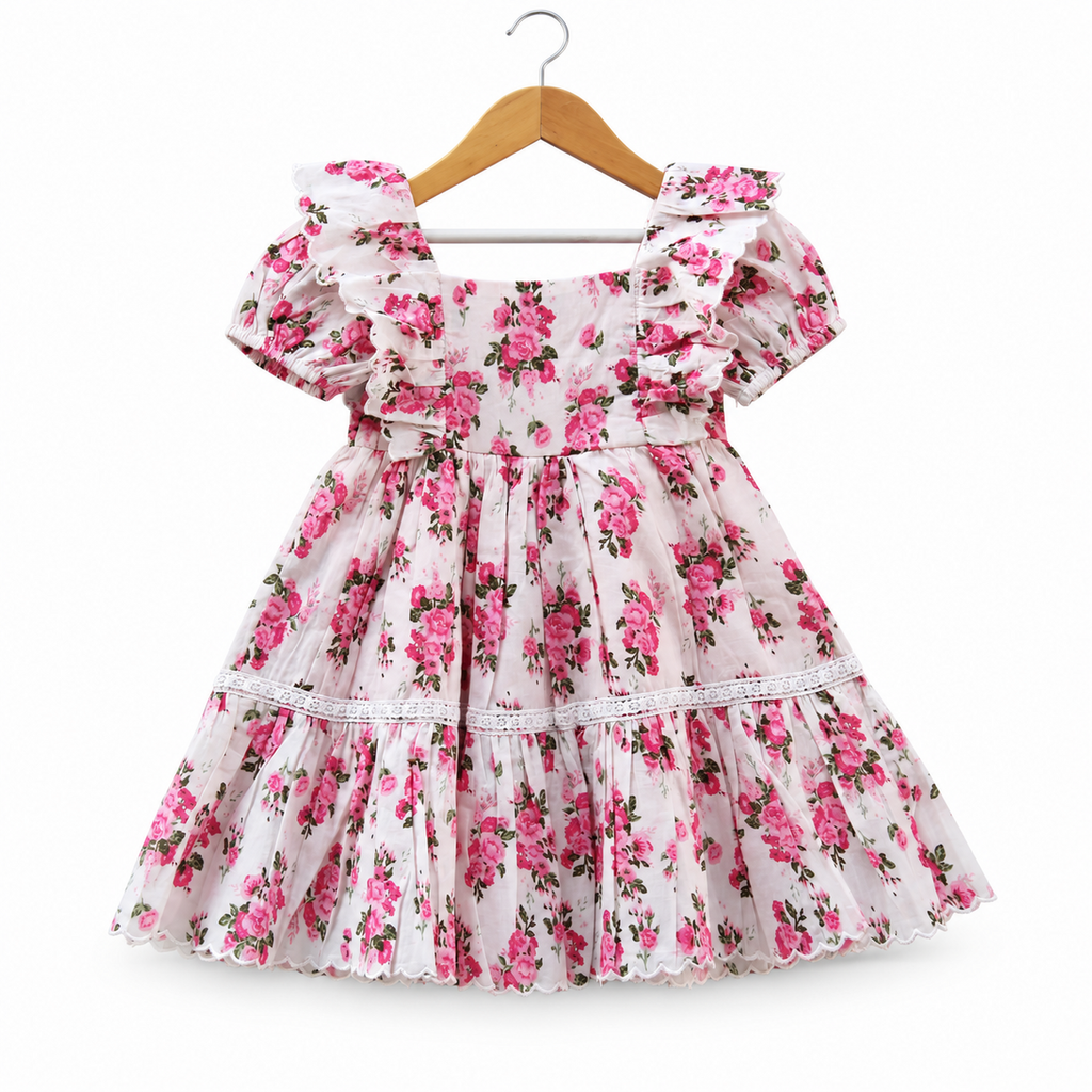 Floral Cotton Dress (Vintage Frill Style)