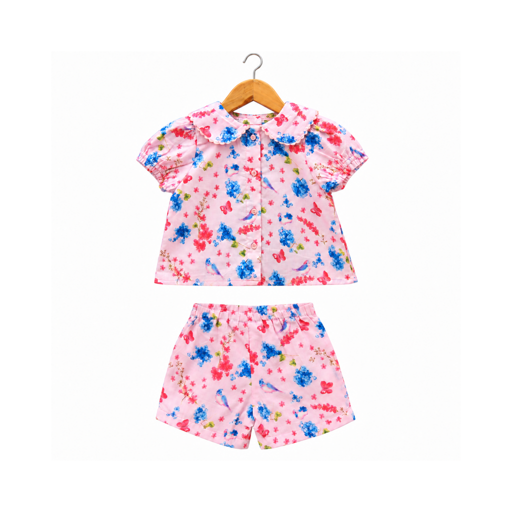Frockwala Girls’ Pink Floral Cotton Co-ord Set