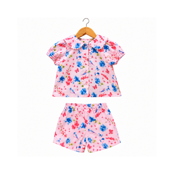 Frockwala Girls’ Pink Floral Cotton Co-ord Set